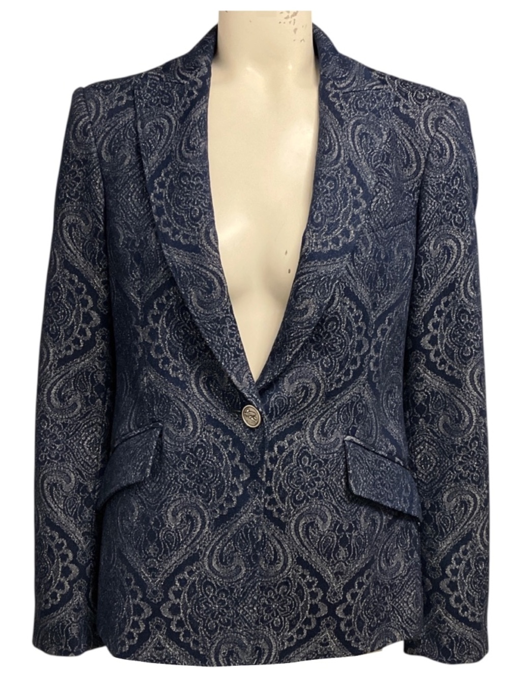 Etro Dark Blue Denim Jacquard Jacket